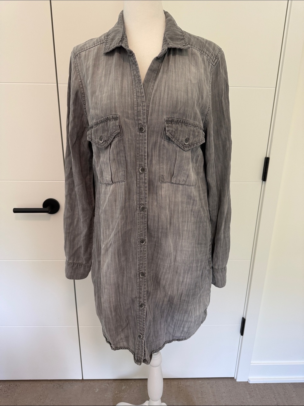 Bella Dahl Washed Grey Longline Button-Down Shirt